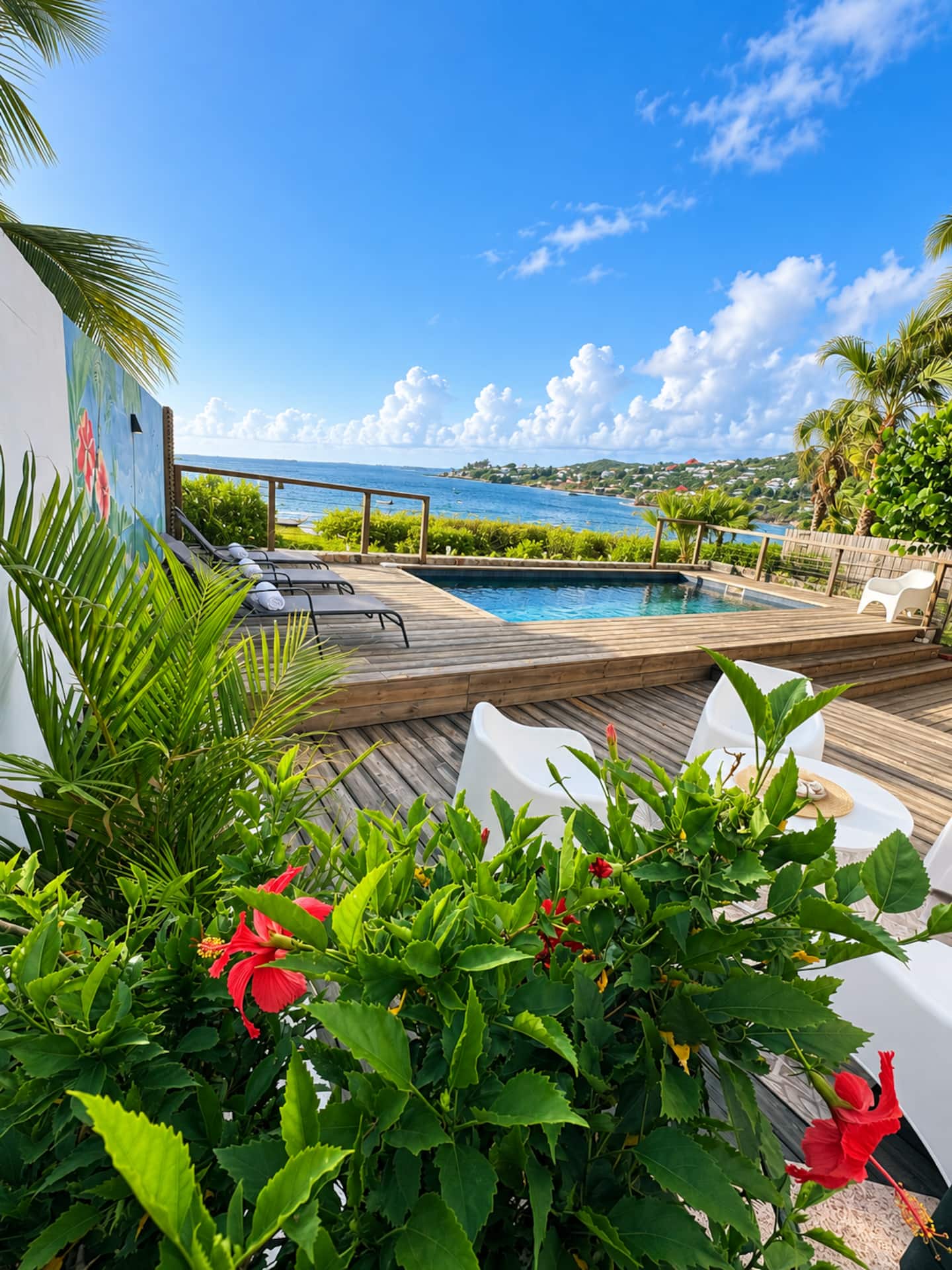 Le Joyau de Pinel, tropical garden overlooking the pool and sea